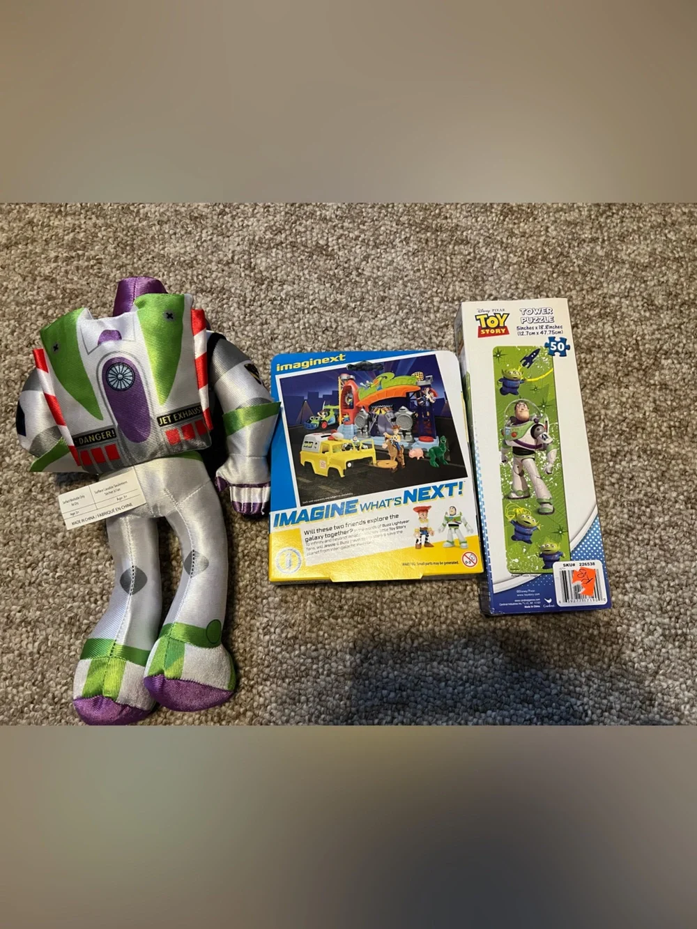 Disney Pixar Toy Story Buzz Lightyear Plush, imaginext figures and puzzle